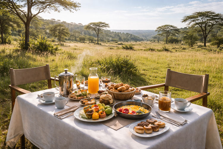 Breakfast setup in the savannah