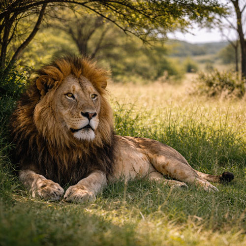 Lion resting in the shade